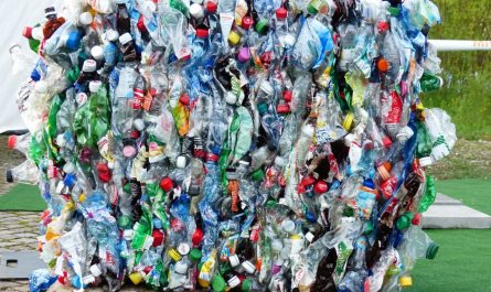 Plastic bottles compacted into a cube for recycling